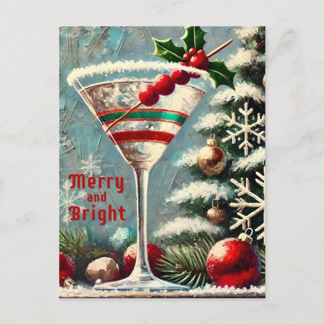 Carte Postale Retro 50 Cranberry Snowflake Noël Martini (Devant)