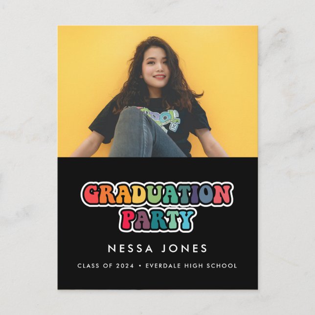 Carte Postale Retro 60s hippie fun fête de graduation photo (Devant)