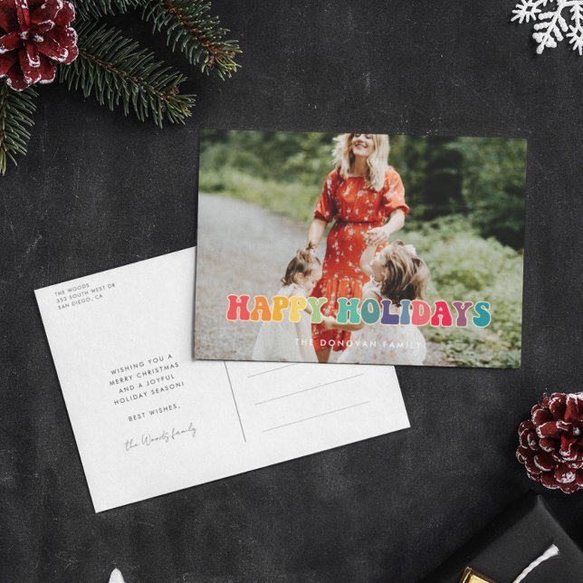 Carte Postale Retro 60s Hippie Fun Happy Holidays photo (Créateur téléchargé)