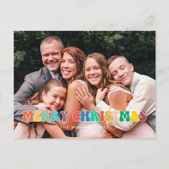 Carte Postale Retro 60s Hippie Fun Joyeux Noël photo de famille (Devant)
