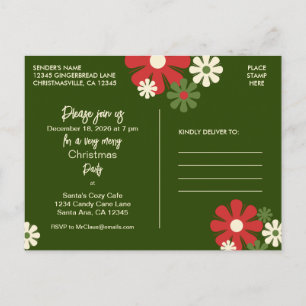 Carte Postale Retro 60s les années 70 Floral Christmas Party Inv