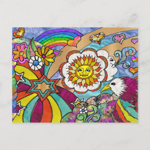 Carte Postale Retro 60s Psychedelic Sunshine Aigle Cadeaux