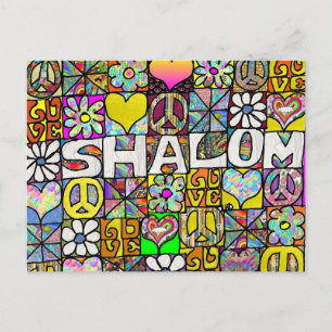 Carte Postale Rétro 60s Psychédélique Shalom AMOUR
