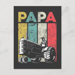 Carte Postale Rétro Agriculture Papa Tracteurs Fermier Père