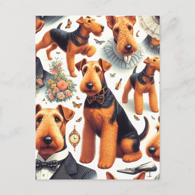 Carte Postale Retro Airedale Terrier sans fil (Devant)