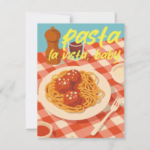 Carte Postale Retro ambiance de restaurant italien Pâtes Pun
