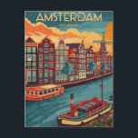 Carte Postale Retro Amsterdam, Pays-Bas<br><div class="desc">Faites un voyage fantastique dans le temps avec cette carte postale délicieuse ! Plongez-vous dans le charme des canaux emblématiques d'Amsterdam et des marchés aux fleurs animés, le tout dans un style rétro captivant. Cette illustration nostalgique présente des tulipes en fleurs, de charmantes péniches et l'atmosphère unique de la ville....</div>