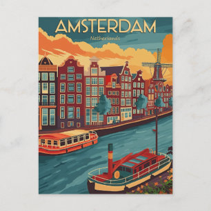 Carte Postale Retro Amsterdam, Pays-Bas