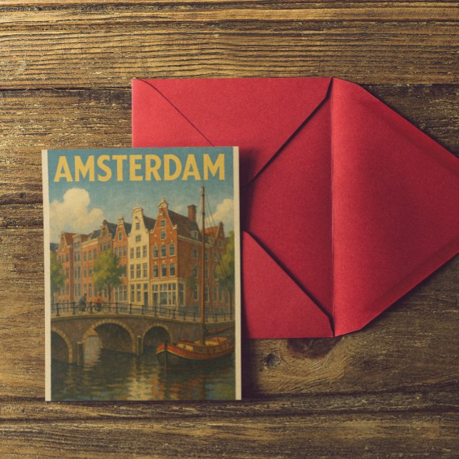 Carte Postale Retro Amsterdam Pays-Bas Grachten (Retro Amsterdam Netherlands Grachten Postcard)
