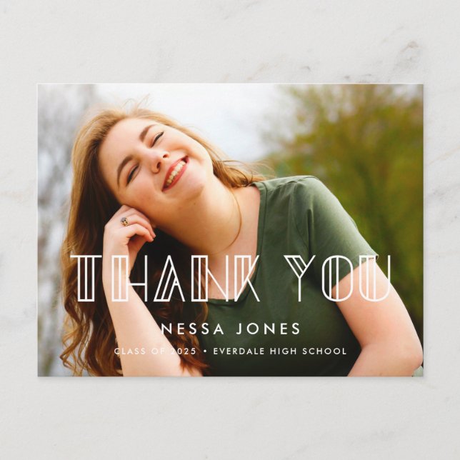 Carte Postale Retro art déco graduation Merci photo (Devant)