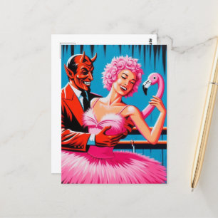 Carte Postale Retro Art Devil Avec Ballet Dancer Flamant rose ro