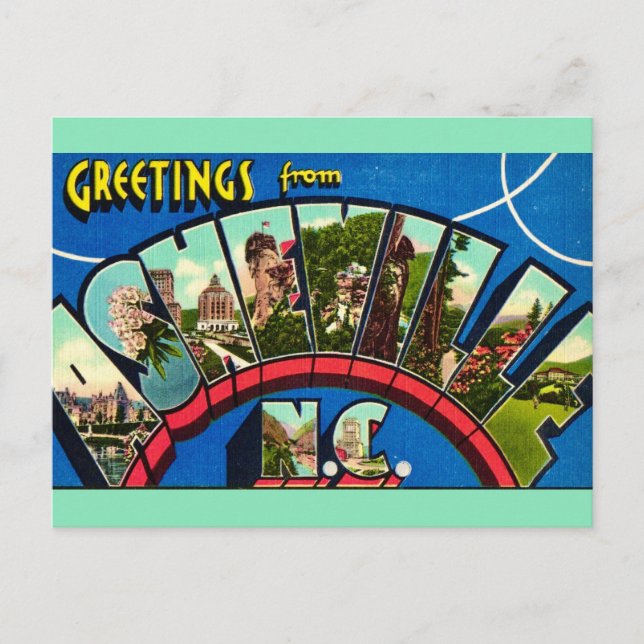 Carte postale Retro Asheville NC (Devant)