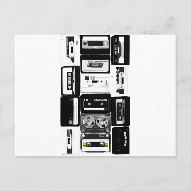 Carte Postale Retro audio cassette group b&w (Devant)