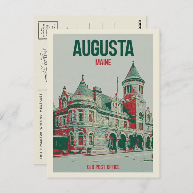 Carte Postale Retro Augusta Maine, ancien bureau de poste (Devant / Derrière)