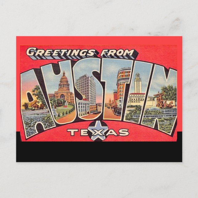 Carte postale rétro Austin Texas ligne noire (Devant)