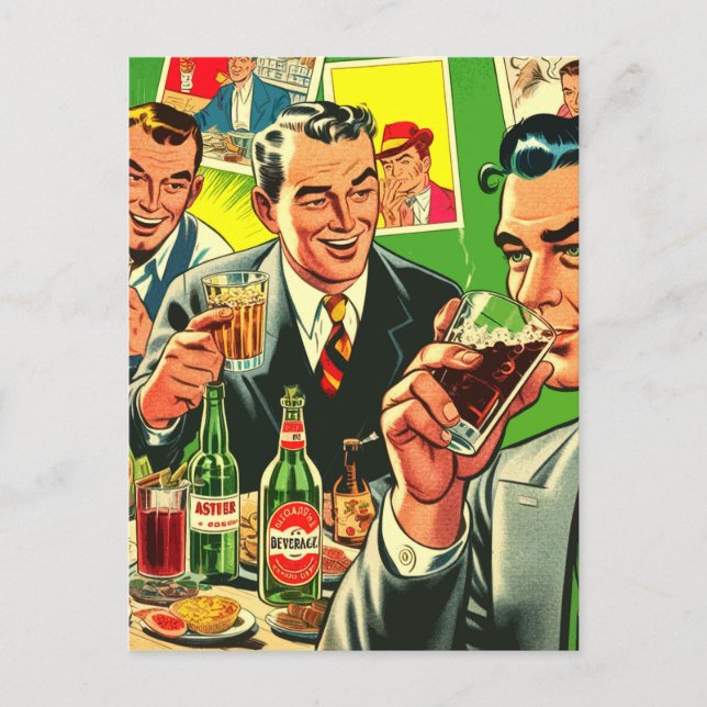 Carte Postale Retro Bar Boissons Dessins Illustration (Devant)