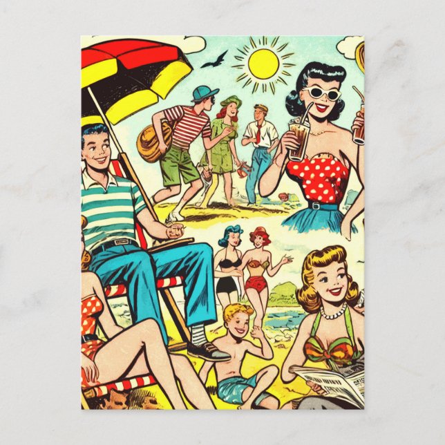 Carte Postale Retro Beach Comics (Devant)