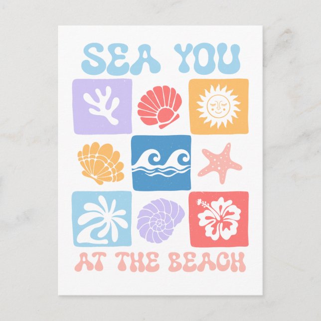 Carte postale Retro Beach - "Sea You at the Beach" (Devant)