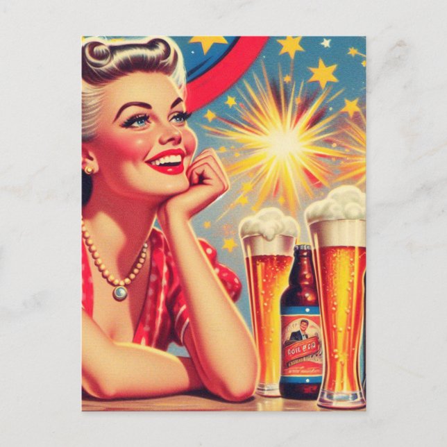 Carte Postale Retro Beer Girl (Devant)