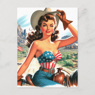 Carte Postale Retro Belle Cowgirl Pin Up
