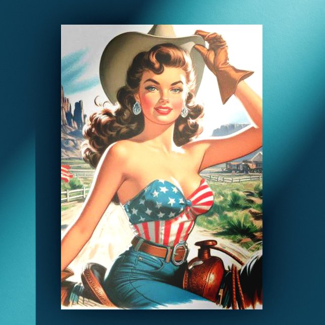 Carte Postale Retro Belle Cowgirl Pin Up (Créateur téléchargé)