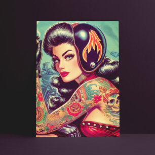 Carte Postale Retro Biker Girl