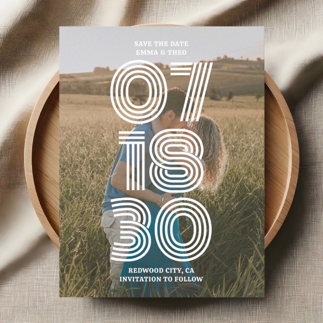 Carte Postale Retro Bold Photo Wedding Enregistrer La Date (Créateur téléchargé)