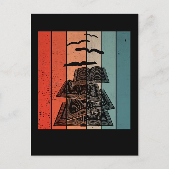 Carte Postale Retro Book Birds Library Bookworm (Devant)