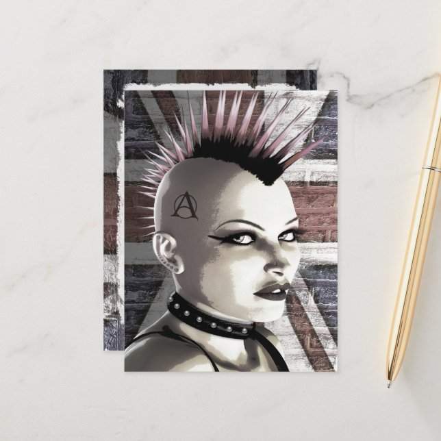 Carte postale Retro British Punk Girl (Devant/Arrière en situation)