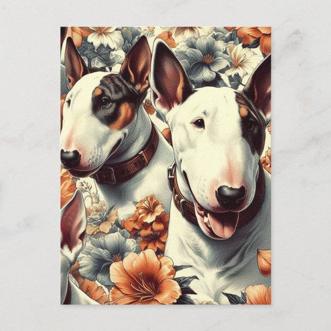 Carte Postale Retro Bull Terrier Peinture sans fil (Devant)