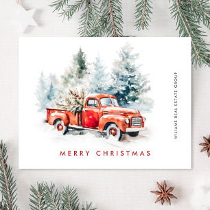 Carte Postale Rétro Camion de la ferme rouge Noël Salutation Ent
