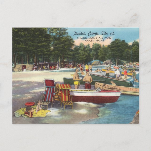 Carte Postale Retro Camping à Sebago Lake Travel (Devant)