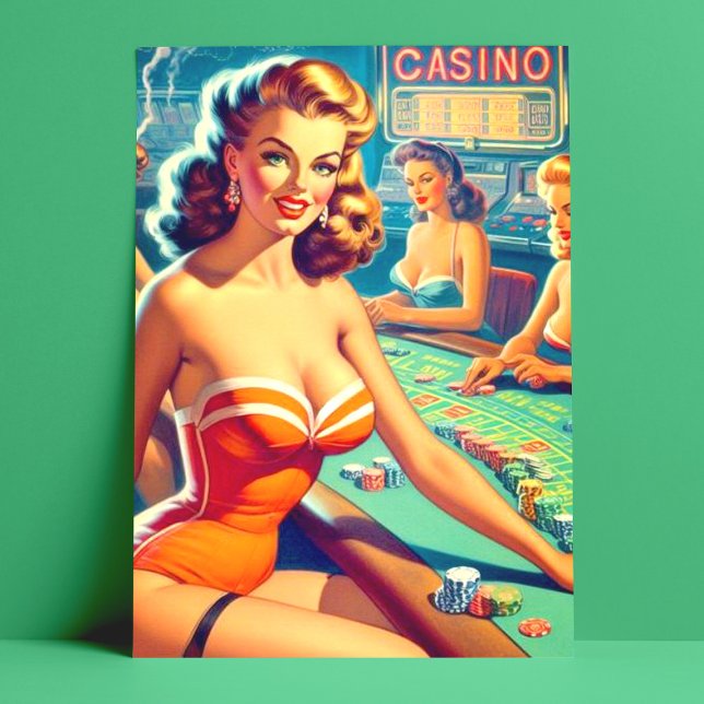 Carte Postale Retro Casino Girls (Créateur téléchargé)