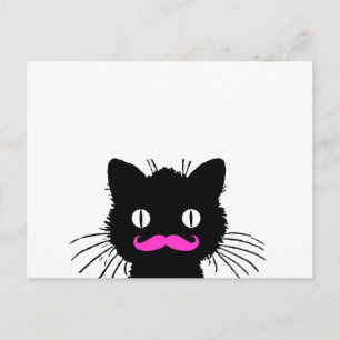 CARTE POSTALE RETRO CHAT NOIR FUNNY ROSE MUSTACHE