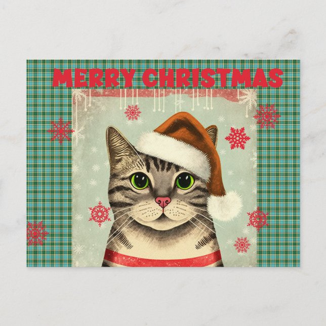 Carte postale Retro Christmas Cat Merry Christmas (Devant)
