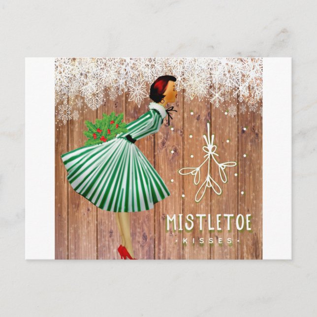 Carte postale Retro Christmas Mistletoe Kisses Hol (Devant)
