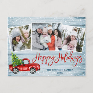 Carte Postale Retro Christmas Red Truck 3 PHOTO Salutation Holid