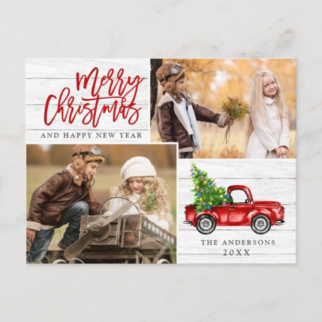 Carte Postale Retro Christmas Red Truck Rustic 2 PHOTO Salutatio (Devant)