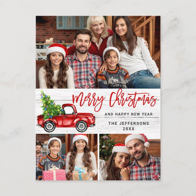 Carte Postale Retro Christmas Red Truck Rustic 3 PHOTO Salutatio (Devant)