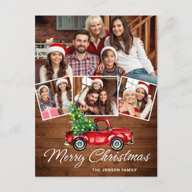 Carte Postale Retro Christmas Red Truck Rustic 4 PHOTO Salutatio (Devant)