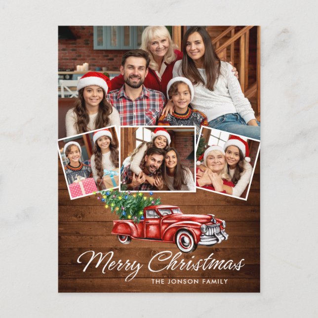 Carte Postale Retro Christmas Red Truck Rustic 4 PHOTO Salutatio (Devant)