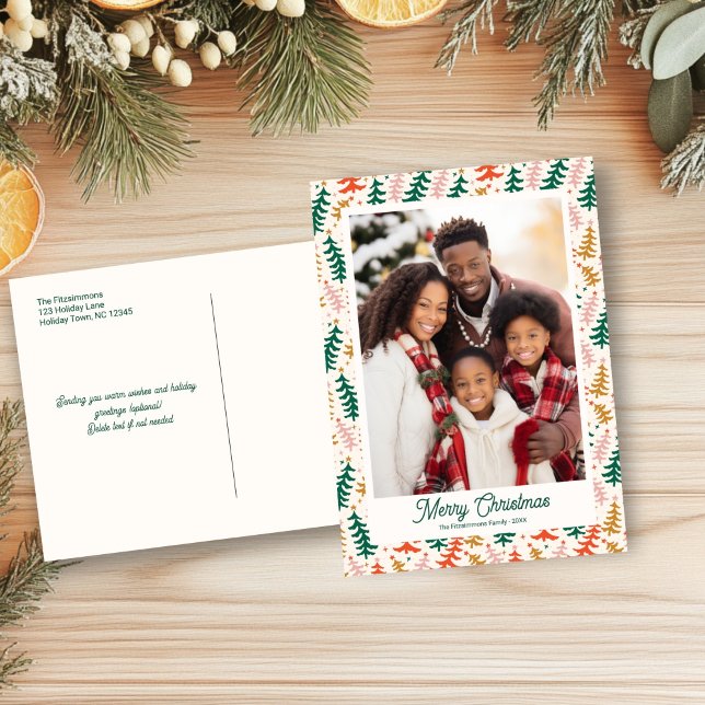 Carte postale Retro Christmas Tree Holiday (Retro Christmas Trees Holiday Postcard)