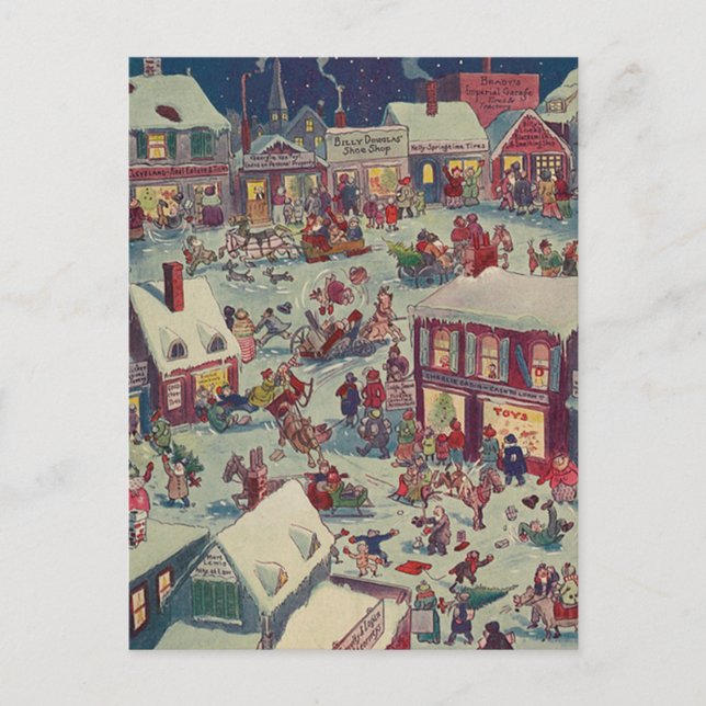 Carte postale Retro Christmas Village Chaos (Devant)