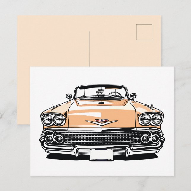 Carte Postale Rétro Classique Cabriolet Avant Pop Art (Devant / Derrière)