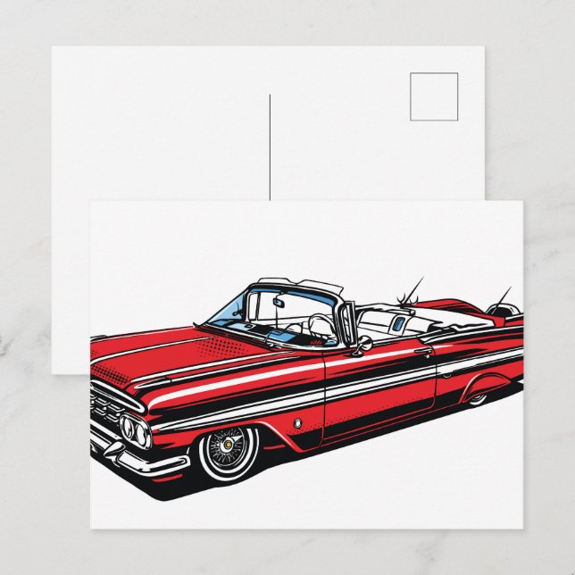 Carte Postale Rétro Classique Cabriolet Pop Art Latéral (Devant / Derrière)