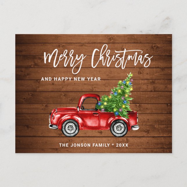 Carte Postale Retro classique Rustique Noël Fête de Camion Rouge (Devant)