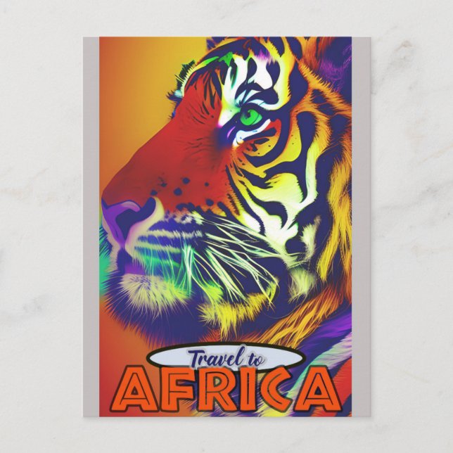 Carte Postale Retro Coloré Tiger Voyage Afrique (Devant)