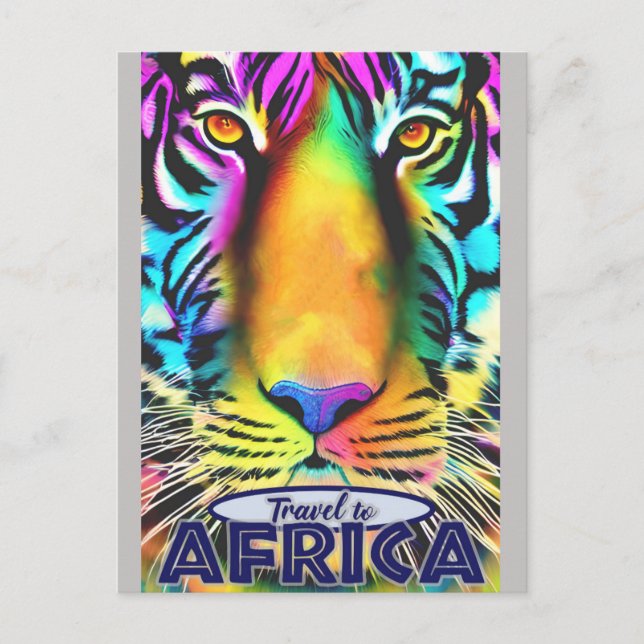 Carte Postale Retro Coloré Tiger Voyage Afrique (Devant)