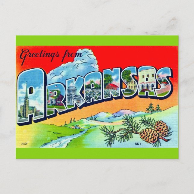 Carte postale rétro colorée de l'Arkansas (Devant)