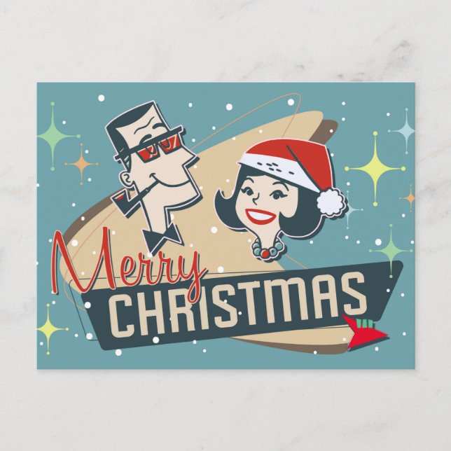 Carte Postale Retro Couple Joyeux Noël Vintage (Devant)